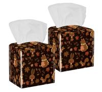 2PCS Square Tissue Box Cover, Wild Rabbit Bear Squirrel Leaf Leather Tissue Case Facial Paper Organizer Dispenser for Vanity Toilet Tank Dresser Night Stand Table Countertop Office Car
