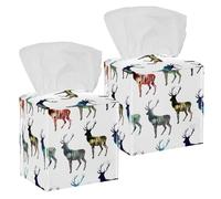 2PCS Square Tissue Box Cover, Wood in Deer All Year Round Landscapes Patterns Leather Tissue Case Facial Paper Organizer Dispenser for Vanity Toilet Tank Dresser Night Stand Table Countertop Office