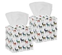 2PCS Square Tissue Box Cover, Wood in Deer Landscapes Silhouette Patterns Leather Tissue Case Facial Paper Organizer Dispenser for Vanity Toilet Tank Dresser Night Stand Table Countertop Office Car
