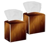 2PCS Square Tissue Box Cover, Wooden Swirl Leather Tissue Case Facial Paper Organizer Dispenser for Vanity Toilet Tank Dresser Night Stand Table Countertop Office Car