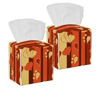 2PCS Square Tissue Box Cover, Yellow Brick Red Stripes Leaves Floral Leather Tissue Case Facial Paper Organizer Dispenser for Vanity Toilet Tank Dresser Night Stand Table Countertop Office Car