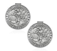2pcs St. Christopher Medals for Car, Zinc Alloy Saint Christopher Visor Clip Car Accessories Guardian Angel Travel Safety Protection Talisman Christian Gifts for New Baby Drivers Family Friends