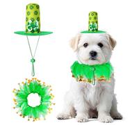 2Pcs St. Patrick's Day Dog Costume Kit - Pet Shamrock Top Hat and Collar, Holiday Party Dress up Cosplay Accessories