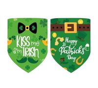 2pcs St Patricks Day Dog Shamrock Bandana, St Patricks Day Bandana for Small & Medium-Sized Dogs Double-Sided Pet Clover Scarf Pet Bandanas Pet Triangle Scarf for Puppies Kittens (Bow Tie)