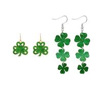 2Pcs St Patricks Day Earrings Green Irish Clover Earrings for Women Irish Shamrock Acrylic Dangle Earrings Green Hat Clover Horseshoe Drop Earrings Lucky Jewelry Accessories for Irish Festival, M