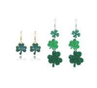 2Pcs St Patricks Day Earrings Green Irish Clover Earrings for Women Irish Shamrock Acrylic Dangle Earrings Green Hat Clover Horseshoe Drop Earrings Lucky Jewelry Accessories for Irish Festival, M