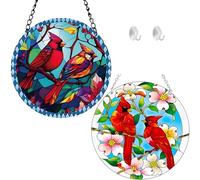 2pcs Stained Glass Hummingbird Window Hanging with 2 Hooks - Vibrant Hand-Painted Suncatcher for Garden & Home Decor, for Nature Lovers (15cm)