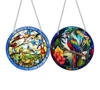 2PCS Stained Glass Suncatcher, Sun Catchers For Windows, Sun Catcher, Roundel in a Birds and Parrots Design for Window Sun Catcher Decor Stained Light Catcher,Window Porch Home Accessories