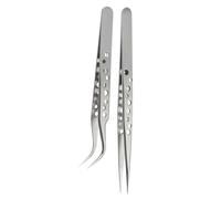 2pcs Stainless Steel Accuracy Curved and Straight Tweezers Set for Gardening and Model Making with Ergonomic Designs Fine Tip Tweezers for Electronics