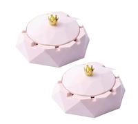 2Pcs Stainless Steel Ashtray with Lids, Windproof, Cigarettes Ashtray for Indoor or Outdoor Use, Ash Holder for Smokers, Desktop Smoking-Ash Tray for Home, Office Decoration, Pink