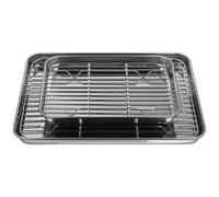 2Pcs Stainless Steel Baking Sheet with Rack, Deep Sides for Kitchen Use | 31x24x2.5cm Size, Silver Mirror Finish, Drip Containment, Suitable for Fruits, Pastries and BBQ Preparation