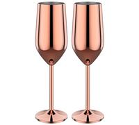 2PCS Stainless Steel Champagne Flutes 6oz/200ml Prosecco Copper Wine Glasses Unbreakable Glass Gift Set for Party Office Wedding Anniversary (Rose Gold)