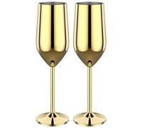 2PCS Stainless Steel Champagne Flutes 6oz/200ml Prosecco Copper Wine Glasses Unbreakable Glass Gift Set for Party Office Wedding Anniversary (Gold)