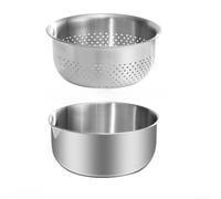 2pcs Stainless Steel Colander Set with Measuring Marks - Double Layer Strainer for Pasta Veg Fruit - Kitchen Draining Bowl S M L(L)