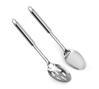 2pcs Stainless Steel Cooking Spoons Set, Large Serving Spoons Metal Slotted Silver Spoon for Cooking Silverware Cooking Utensils for Home Restaurant Dinner Stirring Mixing Serving