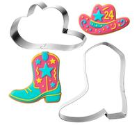 2PCS Stainless Steel Cowboy Theme Cookie Cutters, Cute Cowboy Hat Cookie Cutter, Boot Cowgirl Cookie Cutter Set, Rustic Western Cookies Cutter, Funny Cowboy Boots & Cow Western Hat Cookie Cutters