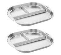 2Pcs Stainless Steel Divided Plates 3 Compartments Snack Serving Plate Reusable Food Trays Portion Control Platter Dishwasher Safe for Adults, Kids, Picky Eaters, Campers, and Portion Control