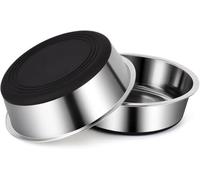 2Pcs Stainless Steel Dog Bowls Non-Slip Basic Bowl with Rubber Base for Dog | durable heavy duty, smooth safe rim, detachable for quick rinsing, silicone base, ideal for medium to large breeds, 14CM