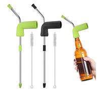 2Pcs Stainless Steel Drinking Snorkel for Alcohol, Portable Beer Bong Funnel with 2 Straw Brush, Beer Accessory Speed Drinking, Party, Bar, Festival