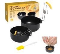 2pcs Stainless Steel Egg Poacher+1 Brush, Egg Poacher Pan, Poached Egg Maker, Microwave Egg Poacher, Egg Cooker, 2024 New Collapsible Hang Ear Egg Boiler Poached Egg Maker For Kitchen Tool