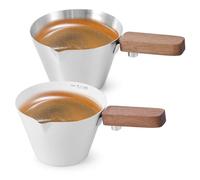 2Pcs Stainless Steel Espresso Cups, Espresso Shots Cup with Wood Handle,Metal Measuring Cups V-Shaped Mouth Coffee Cup with Dual Scale for Barista(White+Silver)