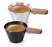 2Pcs Stainless Steel Espresso Cups, Espresso Shots Cup with Wood Handle,Metal Measuring Cups V-Shaped Mouth Coffee Cup with Dual Scale for Barista(Black+Silver)