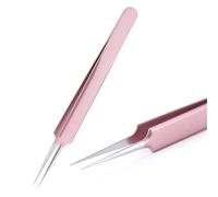 2pcs Stainless Steel Eyebrow False Eyelashes Tweezers Lashes Extension Nail Makeup Tool Profession Tweezer(Pink Straight)