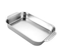 2PCS Stainless Steel Food Tray with Handle - Rust-Proof Durable Rectangular Deep Tray for Kitchen Storage, Oven, Refrigerator & Hot Pot (M(32 * 26 * 4.5CM))