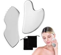2Pcs Stainless Steel Gua Sha Facial Tool, Gua Sha Set with Lip and Heart Shapes with 2 Storage Bag Body and Face Gua Sha Sculpting Smooth Guasha Beauty Tool Massage Scraper for Eyes Neck Tighten Skin