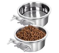 2Pcs Stainless Steel Hanging Pet Bowl, with Three Bolt Holder Water Bowl Food Bowl for Kennel Cage Crates,Stainless Steel Bowl Quick Lock Bowls, Pet Bowl for Dog Cat Bird Pig Rabbit, Sturdy Durable