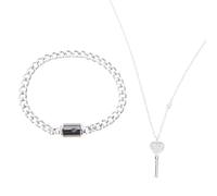 2Pcs Stainless Steel Heart Pendant Necklace Metal Chain Bangle His and Hers Matching Couple Necklace Set Fashion Couple Enduring Jewelry Him and Her