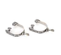 2PCS Stainless Steel Horse Spurs, Boot Spurs Exquisite Pattern Horse Training Gear, Equestrian Competition Ranch Silver 85x80mm