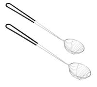2Pcs Stainless Steel Hot Pot Strainer Spoons, 2 Sizes Fatsoff Soup Scoop Boba Spoon Scoop with Handle Ladle Wire Cooking Spider Skimmer Spoon for Hot Pot, Kitchen, Meatball, Oil Filter Black