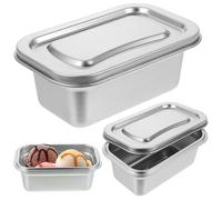 2Pcs Stainless Steel Ice Cream Container, 6.4x3.9x2.6 Inch Stackable Metal Food Containers with Lids, Dishwasher Safe Lunch Box for Home Office School Cafe.