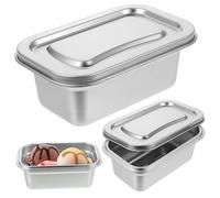 2PCS Stainless Steel Ice Cream Containers 6.4x3.9x2.6 Inch, Stackable Metal Food Storage Containers with Lids, Dishwasher Safe