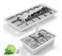 2Pcs Stainless Steel Ice Cube Tray with Easy Release Handle, 18 and 6 Slot Metal Ice Cube Maker, Removable Vintage Lever ICES Moulds, Reusable Freezer Tray for Whiskey, Cocktail & Baby Food