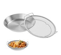 2Pcs Stainless Steel Kitchen Oil Filter Tray 10 in Heat Resistant Air Fryer Mesh Pan Efficient Filtration Air Fryer Basket Pan for Barbecues