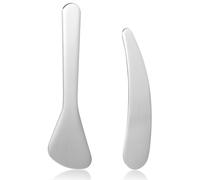 2pcs Stainless Steel Makeup Spatula, Reusable Mini Makeup Spatulas for Cosmetics, Face Mask Applicator, Cosmetic Spatula for Skincare, Beauty Spatula for Lotions for Sampling and Mixing Creams, Silver