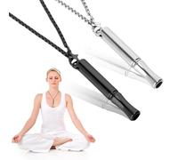 2Pcs Stainless Steel Mindful Necklace, Titanium Steel Anxiety Stress Relief Necklace, Portable Breathing Exercise Necklace, Anapana Breathing Necklace, Whistle Necklace for Habit Breathing Men Women