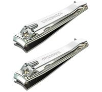 2PCS Stainless Steel Nail Clippers, Professional Fingernail Clipper and Toenail Clipper, Wide Easy Press Lever. Nail Cutter with Swing Out Nail Cleaner/File for Men and Women