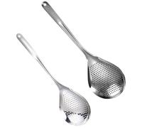 2pcs Stainless Steel Noodle Strainer Spoon with Long Handle for Pasta | Perforated Bowl, Polished Surface, Rounded Edges, Hanging Hole, Suitable for Soup Skimming, Blanched Foods and French Fries