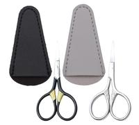 2Pcs Stainless Steel Nose Hair Scissors for Men and Women,Small Eyebrow Trimmer with 2 Leather Scissors Cover,Vintage Embossing Portable Grooming Tool Set for Beard Moustache Eyebrow Nose and Ear Hair