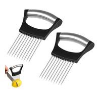 2pcs Stainless Steel Onion Holder, a Small Kitchen Hand Onion Slicer with Safety Handle, Vegetable and Meat Slicing Guide with 10 Sharp Prongs, Kitchen Cutting Aid for Onions, Tomatoes, Potatoes