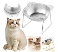 2Pcs Stainless Steel Raised Cat Bowl, Elevated Tilted Cat Feeding Bowl with Stand, Anti Vomit Pet Food and Water Container, Non-Slip Easy Clean for Cats Small Dogs, Dual Use Feeder