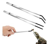 2PCS Stainless Steel Reptile Feeding Tongs with Rubber Tip, Heavy Duty Extra Long Tweezers,Crested Gecko Tank Accessories,10.6” Straight & Curved Long Tweezers for Aquarium & Terrarium or Craft