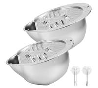 2Pcs Stainless Steel Rice Washing Bowl Rice Washer Strainer Bowl 2 in 1 Rice Washer with Side Drainer Small Colander for Cleaning Fruits, Vegetables, and Beans