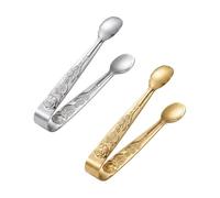 2PCS Stainless Steel Rose Sugar Cube Tongs, Mini U-Shaped Ice Tongs for Appetizers & Desserts, for Home, Outdoor BBQ, Coffee Tea Party,4 Inch(Silver & Gold)
