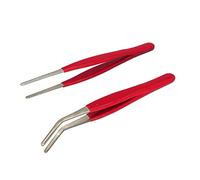 2Pcs Stainless Steel Rubber Handle Straight CurvedTweezers Set with Serrated Tip Tool for Garden,Crafting,Lab,Industrial, Jewelry Hobby,Electronics Repair