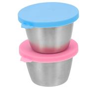 2pcs Stainless Steel Sauce Cup Trays Charcuterie Container Bowl Airtight Tin Cups Takeaway Condiment Mini Ramekins Noodle Lids Dispenser Coffee Spout Canister 304 Stainless Steel