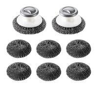 2Pcs Stainless Steel Scrubber with 6 Wire Wool, Steel Wool Scrubber with Handle, Metal Scourer Brush Metal Sink Cleaner Scourer for Cleaning Dishes, Cast Iron, Stock Pots, Pans, Griddles, Grills